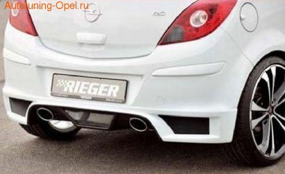 Накладка на бампер задний Opel Corsa D с вырезом слева и справа в стиле Carbon-Look