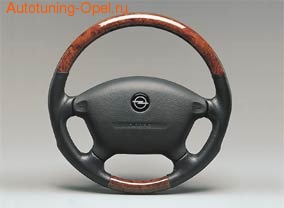 Руль для Opel Vectra B под дерево с черными кожаными вставками