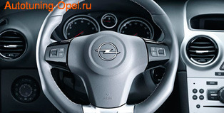 Руль для Opel Corsa D в стиле OPC Line с кожаными вставками