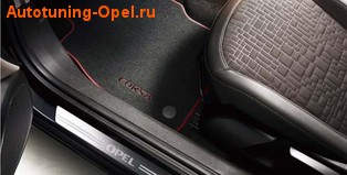 Коврики в салон Opel Corsa E велюровые черные с красной окантовкой